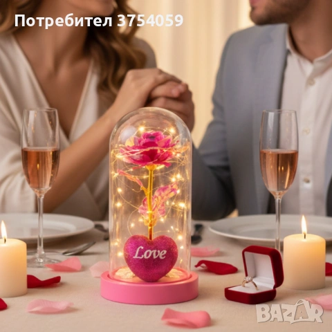 Светеща декоративна роза в купол - Светлина, романтика и любов, снимка 5 - Романтични подаръци - 53075867