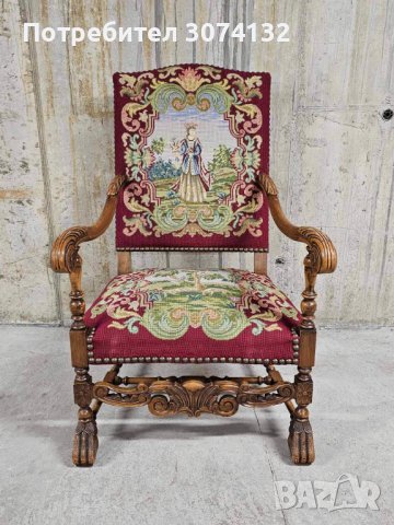 Уникално кресло с дърворезба в перфектно състояние, снимка 4 - Дивани и мека мебел - 44279699
