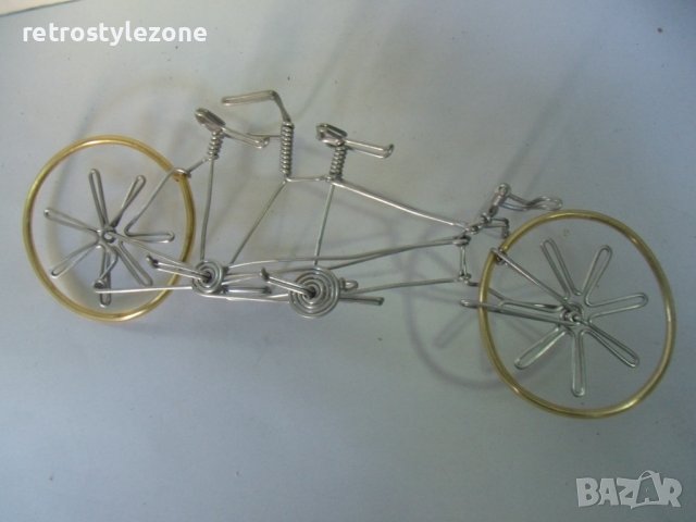 № 6891 стара фигура - велосипед   - изработен от тел   - размери - дължина 28 см , височина 8 см , снимка 3 - Други ценни предмети - 40014862