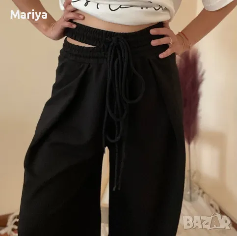 Черен панталон с висока талия и широк крачол. Размер М и Л, снимка 4 - Панталони - 47682312