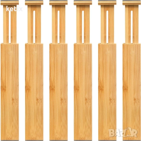 Разделител за чекмеджета с регулируем дизайн, бамбук,6бр.