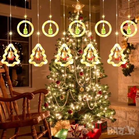 Светещ коледен гирлянд с рингове и малки коледни фигурки 