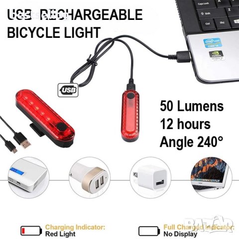 Стоп лед задни светлини за велосипед зареждащ се USB колело LED фар, снимка 6 - Аксесоари за велосипеди - 37081843