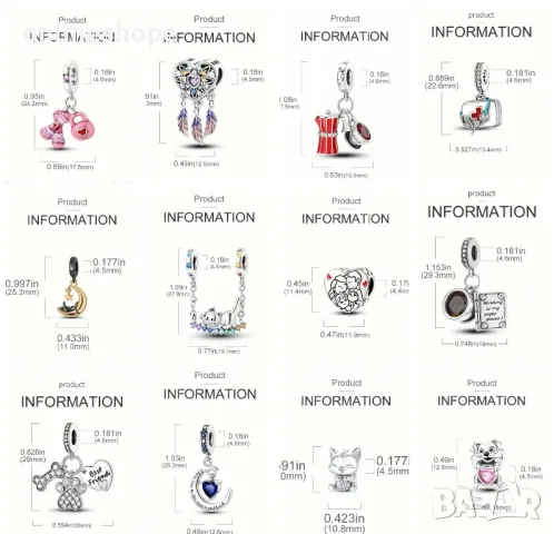 Талисмани с ПОКРИТИЕ ОТ СРЕБРО 925 за гривни , снимка 3 - Други - 49308830