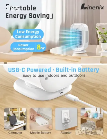 Преносим климатик, мини климатик, 4-в-1 изпарителен въздушен охладител, преносим на батерия!!!, снимка 7 - Климатици - 48801920