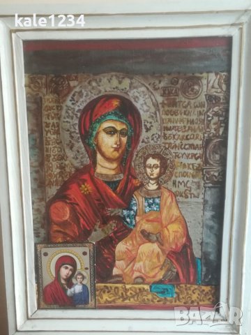 Икона. Картина на платно. Маслени бои. Дева Мария и Младенеца. Богородица. Исус Христос. Vintage, снимка 7 - Антикварни и старинни предмети - 37915639