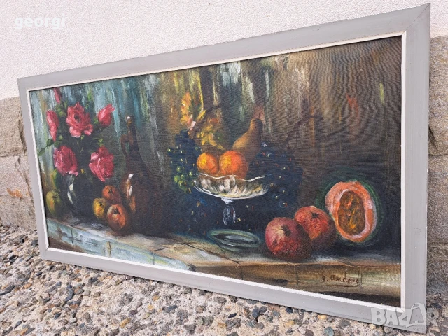 голяма стара картина натюрморт , снимка 2 - Картини - 51392256