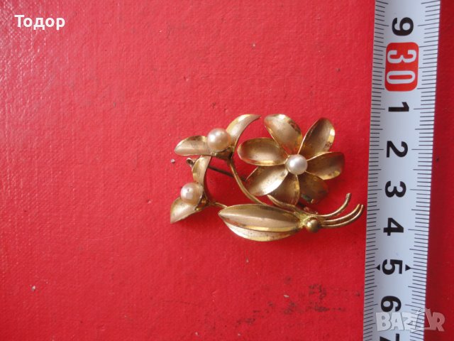 Старинна позлатена брошка с перли 2, снимка 2 - Други - 40083295