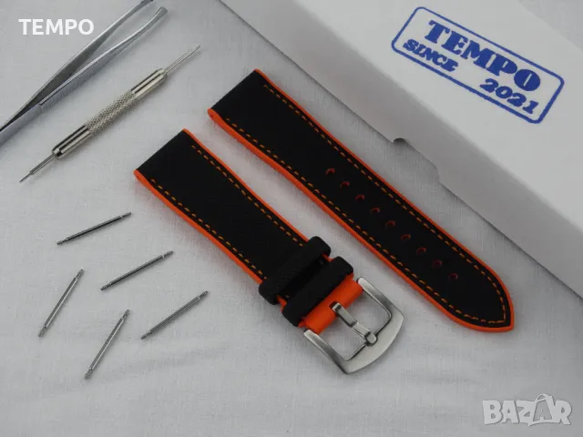 СИЛИКОНОВА КАИШКА ЧЕРНА С ОРАНЖЕВО- 22мм + ПОДАРЪК, снимка 3 - Каишки за часовници - 48451704
