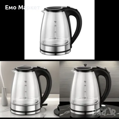 Електрическа кана Rosberg, 1800W, 1.8 л, стъклена, Черен. Гаранция 24 месеца 