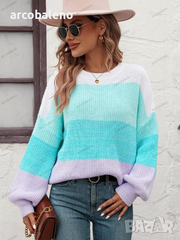 Дамски моден пуловер с цветни блокове, 3цвята - 023, снимка 4 - Блузи с дълъг ръкав и пуловери - 42305738