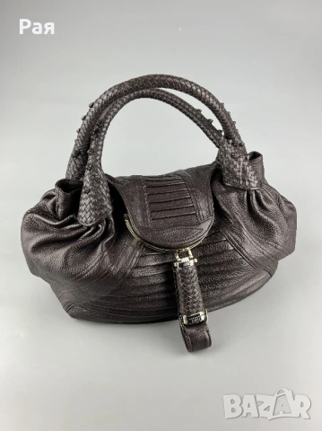 Фенди Кафява кожена чанта Fendi Spy 