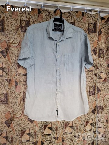 Ленена риза мъжка ,преливащо от бяло в синьо- L размер, снимка 8 - Ризи - 40019454