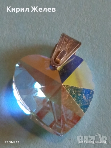 Сребърна висулка във формата на сърце с кристал SWAROVSKI Северно сияние 17542, снимка 3 - Колиета, медальони, синджири - 52621573