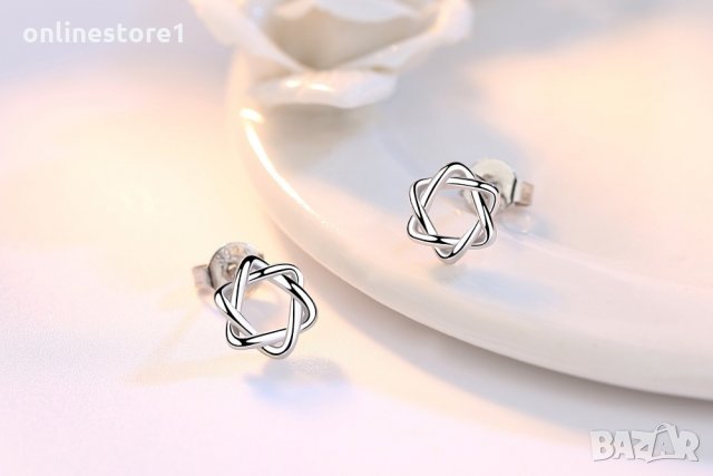 Сребърни Обеци Супер звезда - 925 печат сребро BA238, снимка 2 - Обеци - 28148042