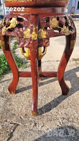 Махагонова масичка с мрамор, снимка 2 - Маси - 53185471