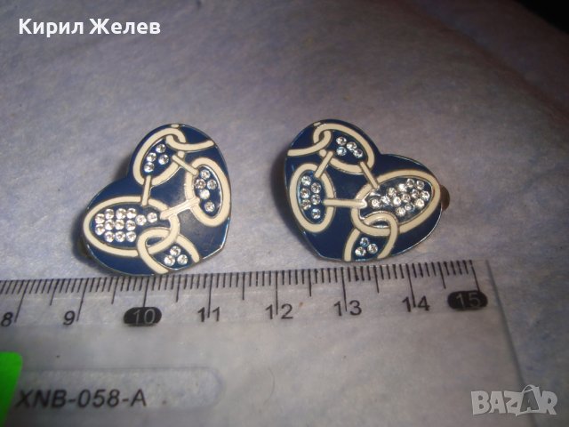 СТАРИ ПОСРЕБРЕНИ СЪРЦЕВИДНИ с ФАСЕТИРАНИ ЦИРКОНЧЕТА МЕДНИ ЕМАЙЛИРАНИ ВИНТИДЖ ОБЕЦИ 28347, снимка 3 - Обеци - 37395579