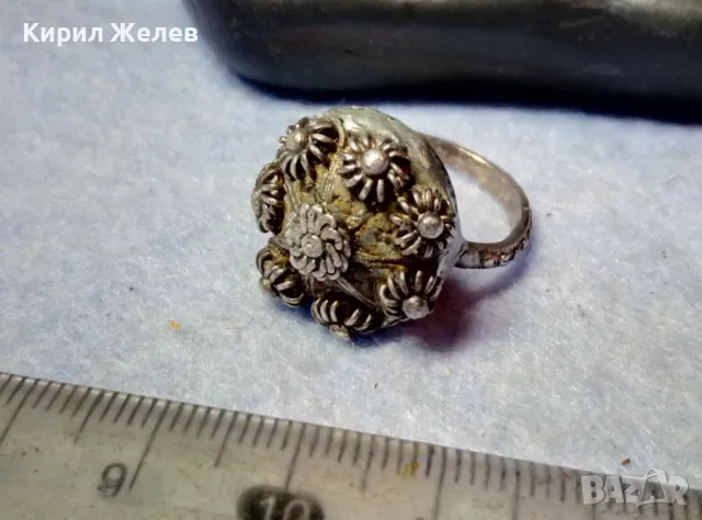 Старинен ВЪЗРОЖДЕНСКИ ФИЛИГРАНЕН СРЕБЪРЕН ПРЪСТЕН СРЕБРО ВИСОКА ПРОБА РЪЧНА КУЮМДЖИЙСКА РАБОТА 47507