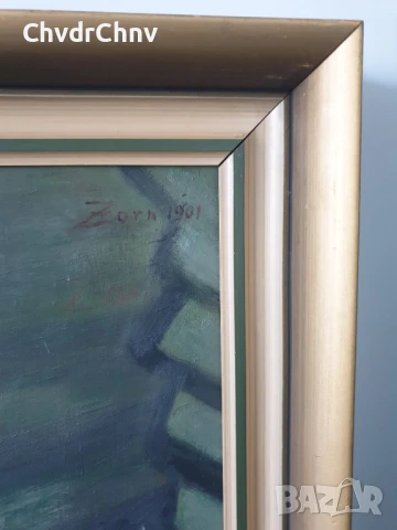 70x59см репродукция 1954г по Zorn 1901г/стара шведска картина масло върху фазер/женски портрет/рамка, снимка 7 - Картини - 50702506