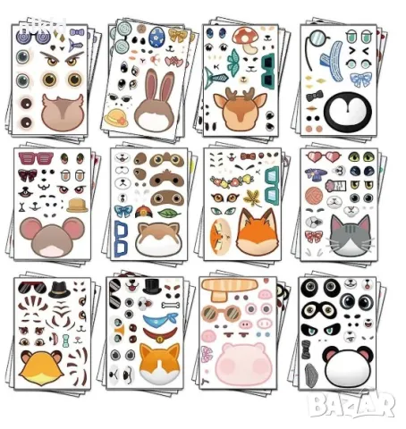 16 листа занимателна игра лепенки пъзел лица лице самозалепващи стикери