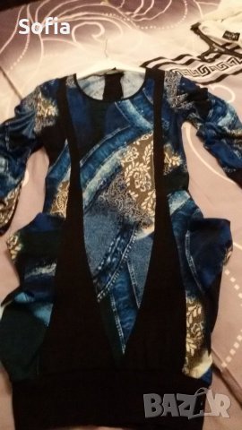 Блузон Лорена дълъг с дънков принт/Плетиво Бял комплект:миди пола с къса блуза, снимка 7 - Блузи с дълъг ръкав и пуловери - 34243505