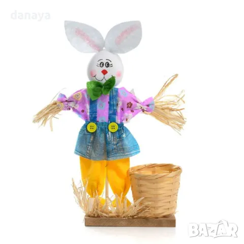 5827 Великденска украса Зайче с кошничка за първото боядисано яйце, 35 см, снимка 3 - Декорация за дома - 49543277