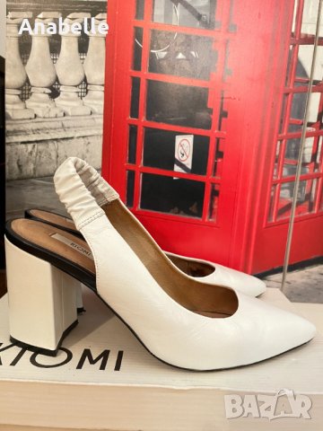 Обувки Kiomi блок ток бели естествена кожa, снимка 5 - Дамски обувки на ток - 39230061