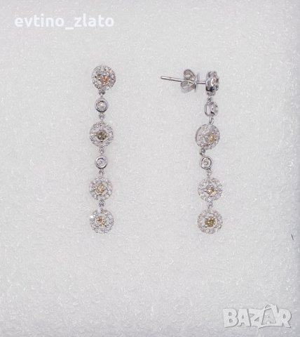 Златни висящи обеци 18К с диаманти , снимка 3 - Обеци - 39045916
