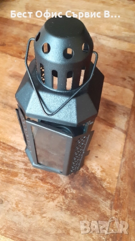 фенер метален ретро антикварен, за свещ кандило или други прахово боядисан в черен цвят, снимка 5 - Други - 52567623