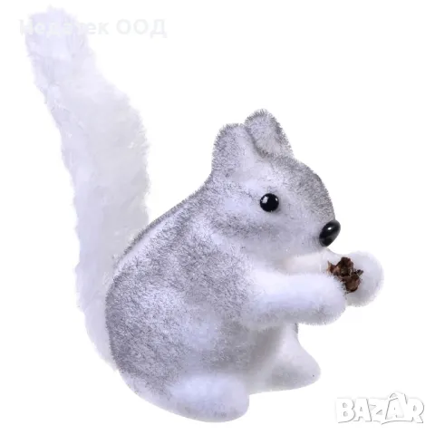 Коледна, декоративна, фигура, катерица, сиво-бяла, 16 см