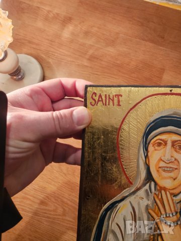Старинна ръчно рисувана икона на Майка Тереза от Калкута  - светица грижеща се за най-бедните и болн, снимка 3 - Икони - 44354913