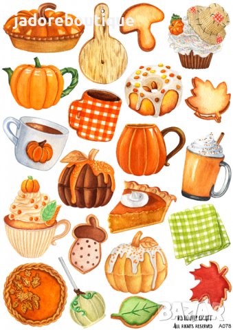 Скрапбук стикери за декорация планер pumpkin есен autumn самозалепващ лист А5 - различни видове, снимка 3 - Други - 37815071