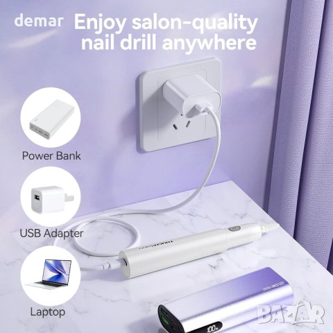 TOUCHBeauty Електрическа пила за нокти с акрилен лак, комплект за маникюр и педикюр с калъф, снимка 5 - Продукти за маникюр - 44501071