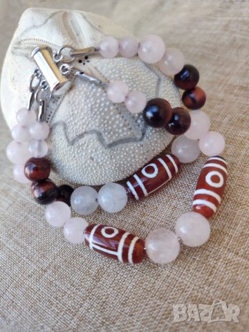 Двойна гривна на любовта с мъниста Дзи, розов кварц и червено тигрово око, снимка 11 - Гривни - 39955263