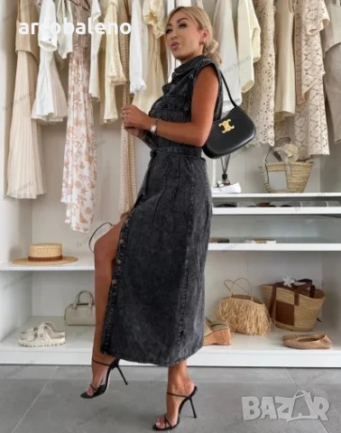 Дамска ежедневна едноредна дънкова рокля без ръкави, 3цвята , снимка 15 - Рокли - 51033308