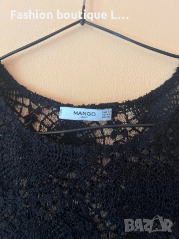 Черна дантелена блуза тип тениска S размер на марката Mango 🖤, снимка 2 - Тениски - 51809761