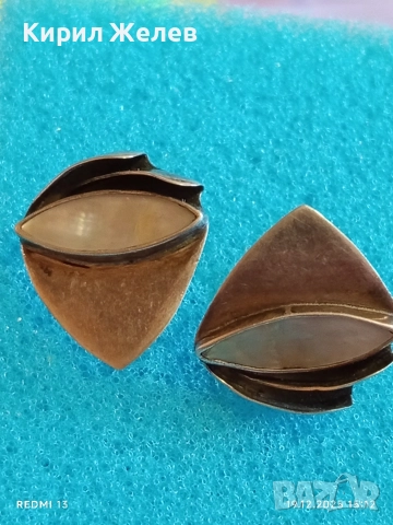 Винтидж сребърни обеци Английски стил с седеф ръчна изработка 52466, снимка 3 - Обеци - 52848241