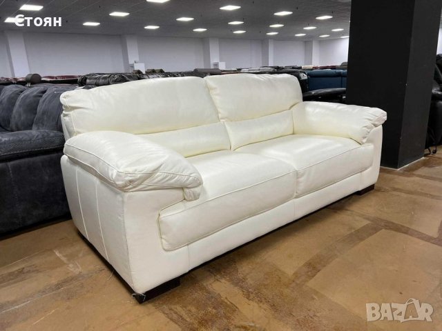 Светло кремав/бял кожен диван двойка - естествена кожа, снимка 3 - Дивани и мека мебел - 39718670