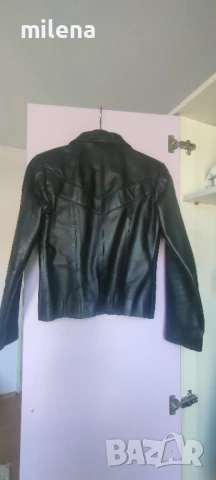 Черно кожено яке, снимка 2 - Якета - 51086007