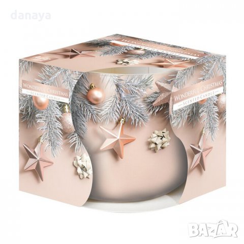 1807 Коледна ароматизирана свещ в чаша Wonderful Christmas, снимка 3 - Декорация за дома - 30706100