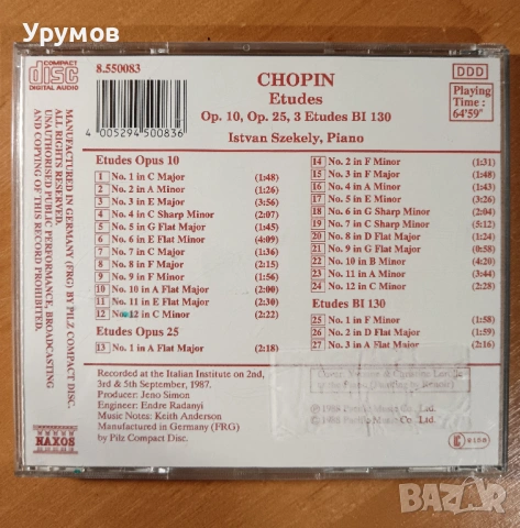 CD Chopin, Istvan Szekely – Etudes Op. 10, Op. 25 & BI 130, снимка 2 - CD дискове - 53308364
