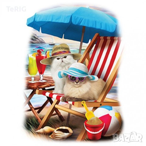 котки на плажа соларна тениска