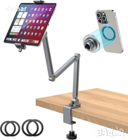 AboveTEK 2-в-1 стойка за таблет/телефон 4.7"-13", със скоба,алуминиева, снимка 1