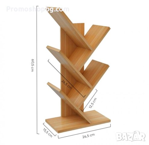 Дървена етажерка за книги, 4 рафта, размери 26,5 x 60 x 15,5см БЯЛ или КАФЯВ, снимка 4 - Етажерки - 44327753