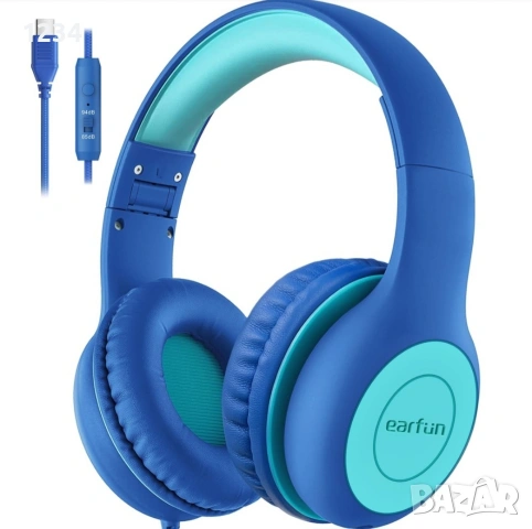 Детски слушалки Earfun, USB-C кабел, ограничител на силата на звука 85/94Db, сгъваеми, регулируеми