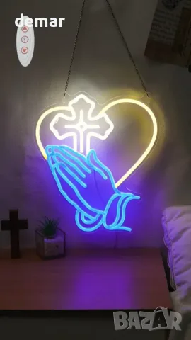 USB LED неон Lightzz с молитвени ръце и кръст, регулируема яркост, снимка 7 - Лед осветление - 55955515