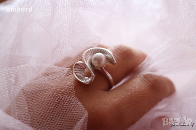 Уникален сребърен пръстен с перла - модел R025A, снимка 7 - Пръстени - 30464644