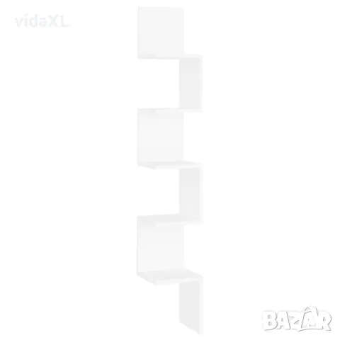 vidaXL Стенен ъглов рафт, бял, 20x20x127,5 см, ПДЧ（SKU:807277, снимка 1 - Други - 47650687