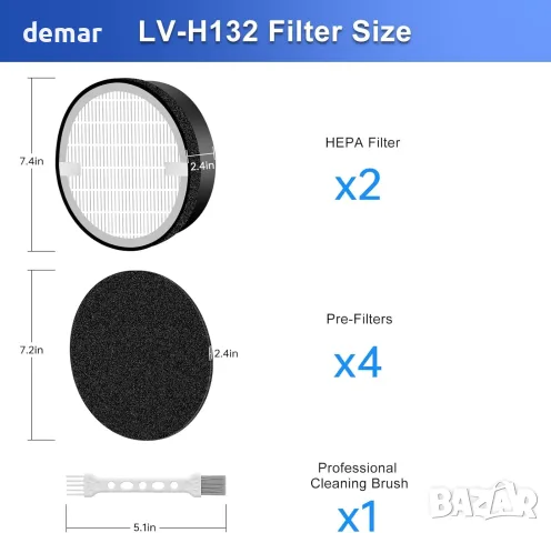 Филтърна система LV-H132-RF Replacement за пречиствател LEVOIT LV-H132 – HEPA + активен въглен, снимка 6 - Овлажнители и пречистватели за въздух - 55777180