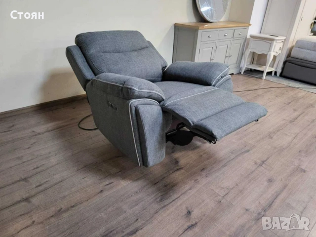 Сив фотьойл от плат с електрически релаксиращ механизъм, снимка 7 - Дивани и мека мебел - 51955597